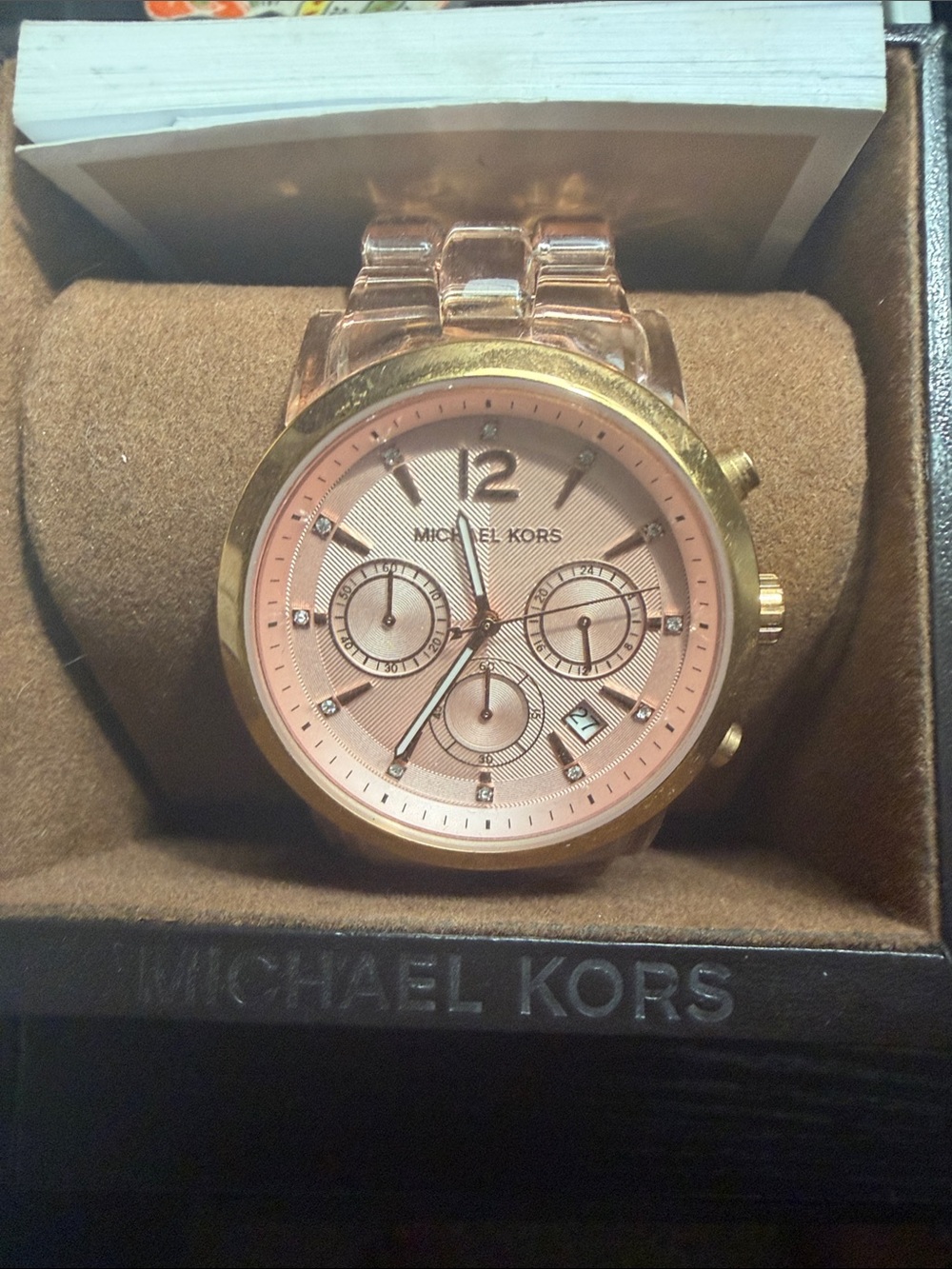 Michael Kors Pink Dial Watch with Gold-Tone Bezel.  Needs a battery